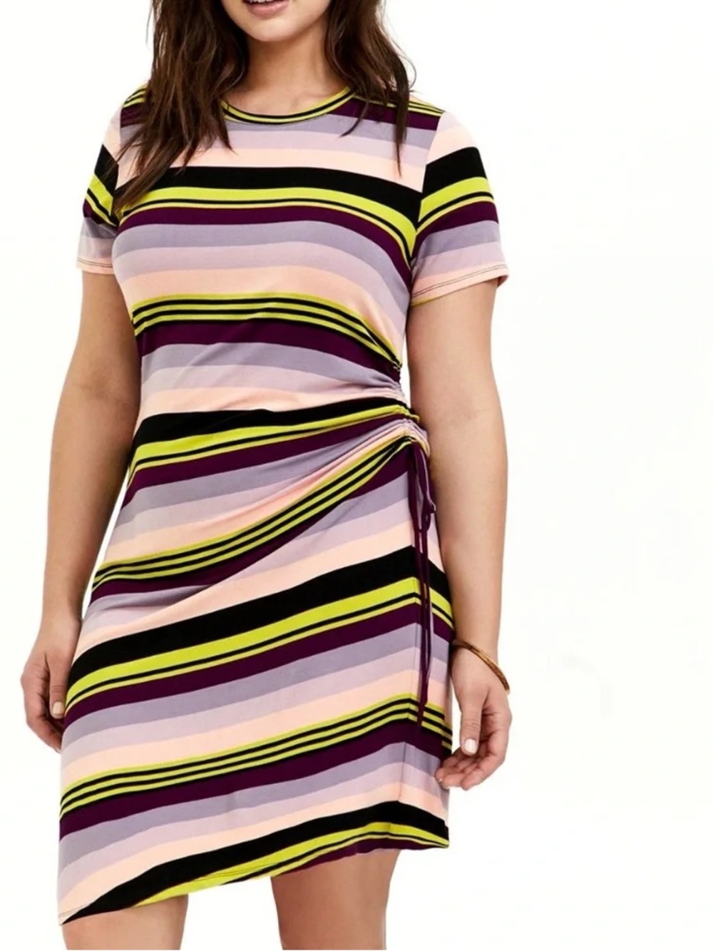 torrid Striped Side-Tie Mini Dress in Purple, Black, Green & Pink